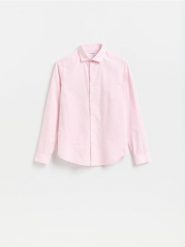 Koszula slim z bawełny egipskiej - pastelowy róż. Czerwone koszule męskie Reserved, l, bez wzorów, z bawełny, bez kołnierzyka, bez ramiączek. Za 139.99 zł.