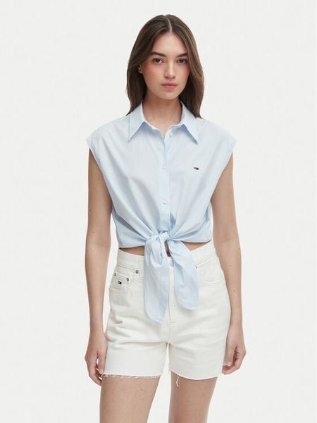 Tommy Jeans Koszula DW0DW22212 Niebieski jasny Regular Fit. Niebieskie koszule damskie Tommy Jeans, xs, bez wzorów, z bawełny, bez kołnierzyka, bez ramiączek. Za 289.99 zł.