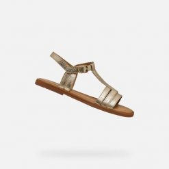 Sandały GEOX J SANDAL KARLY Złoty. Szare sandały damskie Geox, bez wzorów, ze skóry, bez obcasa. Za 206.99 zł.