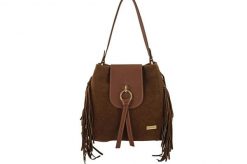 Skórzana torebka boho z frędzlami - Brązowa. Brązowe torebki klasyczne damskie Barberinis, bez wzorów, ze skóry, małe, bez dodatków. Za 286.99 zł.