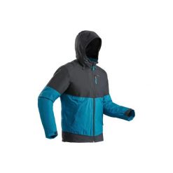 Kurtka turystyczna zimowa SH100 x-warm męska niebiesko-szara. Szare kurtki męskie QUECHUA, na zimę, m, bez wzorów, z materiału, bez kaptura. Za 149.99 zł.