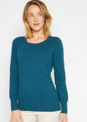 Sweter basic z bawełny z recyklingu. Zielone swetry klasyczne damskie bonprix, z bawełny, bez kołnierzyka. Za 62.99 zł.