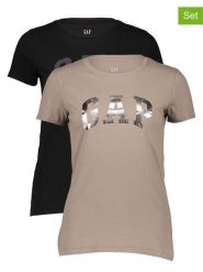 GAP Koszulki (2 szt.) w kolorze czarnym i beżowym rozmiar: M. Brązowe t-shirty damskie GAP, m, bez wzorów, z bawełny, bez kołnierzyka. Za 87.81 zł.