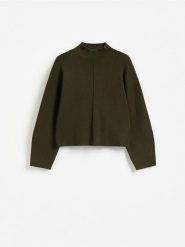 Sweter z dodatkiem wiskozy - ciemnozielony. Zielone swetry klasyczne damskie Reserved, l, z dzianiny, bez kołnierzyka. Za 129.99 zł.