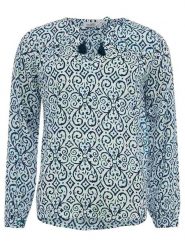 Zwillingsherz Bluzka "Mabel" w kolorze niebieskim rozmiar: L/XL. Niebieskie bluzki damskie Zwillingsherz, l, bez wzorów, z wiskozy, bez kołnierzyka, bez ramiączek. Za 118.84 zł.