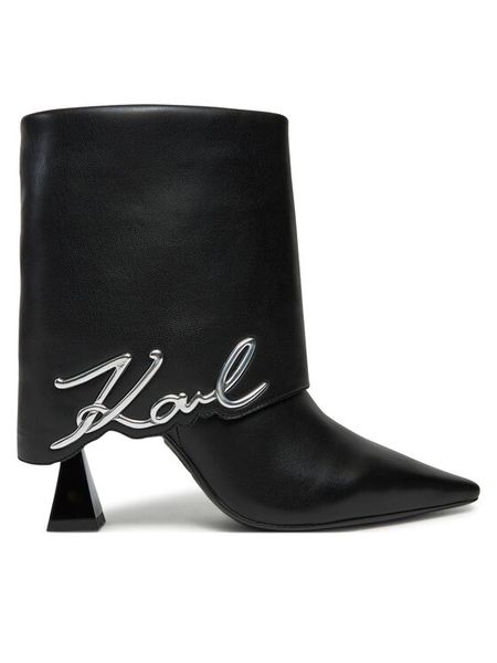 KARL LAGERFELD Botki KL32044A Czarny. Czarne botki damskie Karl Lagerfeld, ze skóry, bez obcasa, na słupku, bez zapięcia. Za 999.99 zł.