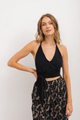 TOP ZORA CZARNY L - Flawless. Czarne topy damskie Flawless, l, bez wzorów, ze skóry, bez kołnierzyka. Za 105.00 zł.