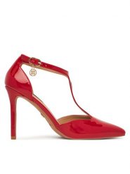 Nine West Szpilki WS21582-01 Czerwony. Czerwone szpilki Nine West, bez wzorów, z materiału, bez obcasa. Za 229.99 zł.