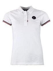 Peak Mountain Koszulka polo w kolorze białym rozmiar: L. Białe bluzki damskie Peak Mountain, l, bez wzorów, bez kołnierzyka, bez ramiączek. Za 87.81 zł.