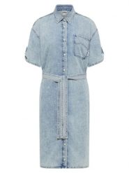 Mustang Sukienka jeansowa Camilla 1016564 Niebieski Regular Fit. Niebieskie sukienki damskie Mustang, bez wzorów, z bawełny, bez kołnierzyka, bez ramiączek. Za 399.99 zł.