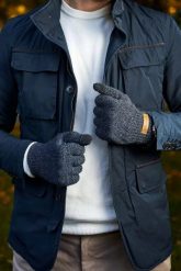 Rękawiczki zimowe Brødrene r1 granatowe 9919. Szare rękawiczki męskie na zimę, bez wzorów. Za 45.00 zł.