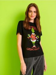 Koszulka Grinch - czarny. Czarne t-shirty damskie Sinsay, l, bez wzorów, bez kołnierzyka. Za 29.99 zł.
