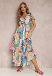 Zielono-Niebieska Sukienka Damone. Niebieskie sukienki damskie Renee, na lato, m, z aplikacjami, z koronki, bez kołnierzyka, bez ramiączek, maxi. Za 179.99 zł.