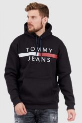 TOMMY JEANS Czarna bluza męska z odblaskowym logo. Czarne bluzy z kapturem męskie Tommy Jeans, l, z jeansu. W wyprzedaży za 255.99 zł.