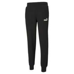 Męskie spodnie dresowe z logo Essentials PUMA Black. Czarne spodnie dresowe męskie Puma, z bawełny. W wyprzedaży za 184.05 zł.