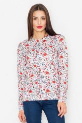 Ecru Klasyczna Bluza w Kolorowe Kwiaty. Bluzy bez kaptura damskie Figl, l, z materiału. Za 209.00 zł.