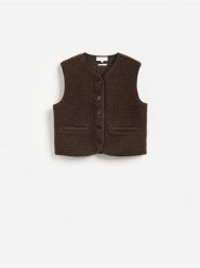 Kamizelka z wełną - ciemnobrązowy. Brązowe kamizelki damskie Reserved, l, z dzianiny. Za 239.99 zł.