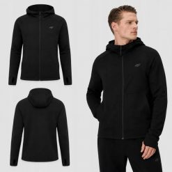 BLUZA MĘSKA 4F DRESOWA ROZPINANA Z KAPTUREM SPORTOWA KOLOR CZARNY. Czarne bluzy z kapturem męskie 4f, l, z dresówki. Za 147.00 zł.