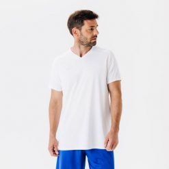 Koszulka piłkarska Kipsta Essential Club. Białe bluzki damskie KIPSTA, l, bez wzorów, z materiału, sportowe, bez kołnierzyka, bez ramiączek. Za 29.99 zł.