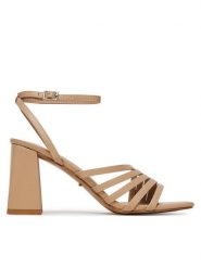 DeeZee Sandały LE527-5 Beżowy. Brązowe sandały damskie DeeZee, bez wzorów, z materiału, bez obcasa, na słupku. Za 129.99 zł.