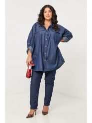 Curvy Lady Koszula dżinsowa w kolorze granatowym rozmiar: 44/46. Niebieskie koszule damskie Curvy Lady, bez wzorów, klasyczne, bez kołnierzyka, bez ramiączek. Za 192.33 zł.