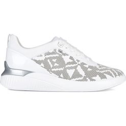 Geox - Buty. Białe buty sportowe na co dzień damskie Geox, bez wzorów, z materiału. W wyprzedaży za 299.90 zł.
