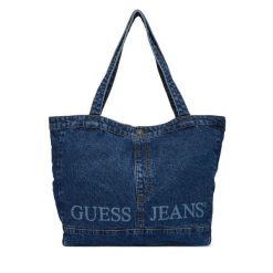 Torebka Guess Jeans. Niebieskie torebki klasyczne damskie Guess Jeans, z aplikacjami, z jeansu, bez dodatków. Za 149.99 zł.
