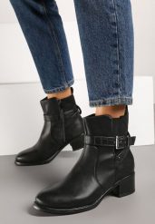 Czarne Botki na Obcasie Ozdobione Paskiem i Klamrą Etintha. Czarne botki damskie Born2be, z jeansu, wizytowe, bez obcasa, na obcasie, bez zapięcia. Za 159.99 zł.