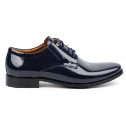 Olivier Buty meskie skórzane wizytowe lakierki 480 granatowe niebieskie. Niebieskie buty wizytowe męskie z materiału, bez zapięcia. Za 453.66 zł.