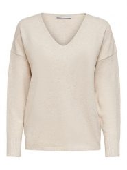 ONLY Sweter "Rica" w kolorze kremowym rozmiar: L. Brązowe swetry klasyczne damskie Only, l, bez kołnierzyka. Za 73.23 zł.