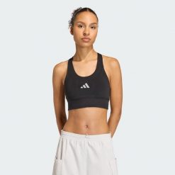 Biustonosz adi365 Running Pocket Medium Support. Czarne biustonosze sportowe damskie Adidas, bez wzorów. Za 222.85 zł.
