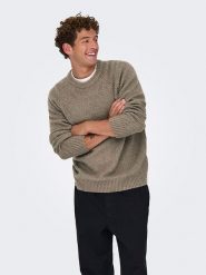 ONLY & SONS Sweter "Dale" w kolorze jasnobrązowym rozmiar: L. Brązowe swetry męskie Only & Sons, l, bez wzorów, ze splotem, bez kołnierzyka. Za 148.61 zł.