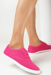 Fuksjowe Tenisówki z Krótkim Sznurowaniem Madilinne. Czerwone trampki i tenisówki damskie Born2be, bez wzorów, z jeansu. Za 39.99 zł.