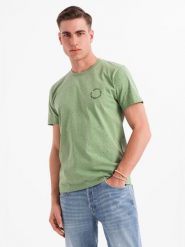 Męski bawełniany t-shirt z nadrukiem i okrągłym dekoltem – zielony V4 OM-TSFP-0186 - XXL. Zielone t-shirty męskie Ombre Clothing, na lato, l, bez wzorów, z bawełny, bez kołnierzyka. W wyprzedaży za 39.99 zł.