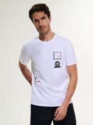 4F T-shirt regular z nadrukiem męski - biały L. Białe t-shirty męskie 4f, l, bez wzorów, z bawełny, bez kołnierzyka. W wyprzedaży za 69.99 zł.