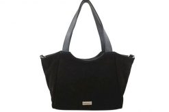 Torebka damska zamszowa typu worek - Czarna. Czarne torebki klasyczne damskie Barberinis, bez wzorów, z jeansu, duże, pikowane, bez dodatków. Za 300.99 zł.