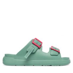 Klapki D.Franklin. Niebieskie klapki damskie D.Franklin, bez wzorów, bez obcasa. Za 169.99 zł.