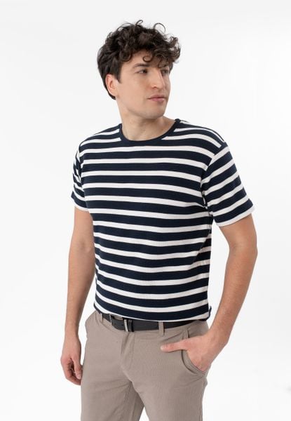 T-shirt w paski TM-HARALD. Niebieskie t-shirty męskie Volcano, m, bez wzorów, z bawełny, bez kołnierzyka. Za 79.99 zł.