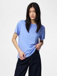 Pieces Koszulka "Pcria" w kolorze błękitnym rozmiar: XL. Niebieskie bluzki damskie Pieces, xl, bez wzorów, z bawełny, bez kołnierzyka, bez ramiączek. Za 52.79 zł.