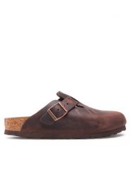 Birkenstock Klapki Boston Bs 860133 Brązowy. Brązowe klapki damskie Birkenstock, bez wzorów, z nubiku, bez obcasa. Za 529.99 zł.
