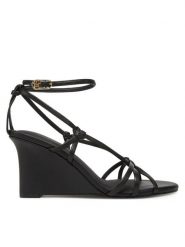 Tommy Hilfiger Sandały Leather Knots Wedge Sandal FW0FW08417 Czarny. Czarne sandały damskie Tommy Hilfiger, bez wzorów, ze skóry, bez obcasa, na koturnie. Za 369.99 zł.