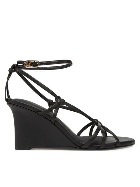 Tommy Hilfiger Sandały Leather Knots Wedge Sandal FW0FW08417 Czarny. Czarne sandały damskie Tommy Hilfiger, bez wzorów, ze skóry, bez obcasa, na koturnie. Za 369.99 zł.