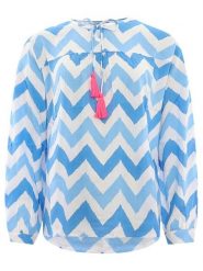 Zwillingsherz Bluzka "Zick Zack" w kolorze błękitnym rozmiar: L/XL. Niebieskie bluzki damskie Zwillingsherz, l, bez wzorów, z wiskozy, bez kołnierzyka, bez ramiączek. Za 95.69 zł.