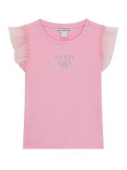 Guess T-Shirt K6RI12 KCU20 Różowy Regular Fit. Czerwone koszulki dziewczęce Guess, z aplikacjami, z bawełny, bez ramiączek. Za 99.99 zł.