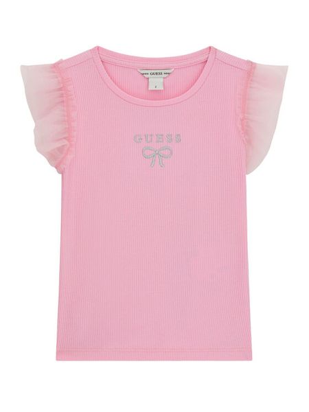 Guess T-Shirt K6RI12 KCU20 Różowy Regular Fit. Czerwone koszulki dziewczęce Guess, z aplikacjami, z bawełny, bez ramiączek. Za 99.99 zł.