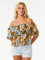 Rip Curl Bluzka w kolorze błękitno-jasnobrązowym rozmiar: M. Brązowe bluzki damskie Rip Curl, m, bez wzorów, z wiskozy, bez kołnierzyka, bez ramiączek. Za 87.81 zł.