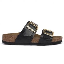 Klapki damskie Birkenstock Sydney. Żółte klapki damskie Birkenstock, bez wzorów, z materiału, bez obcasa. Za 814.00 zł.