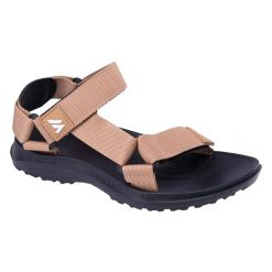 Sandały Damskie Moretti. Brązowe sandały damskie MARTES ESSENTIALS, bez wzorów, z materiału, bez obcasa, na obcasie. Za 64.99 zł.