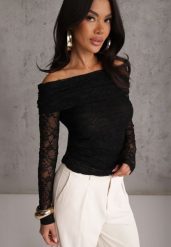 Czarna Bluzka z Koronki i Dekoltem Typu Bardot Adrageia. Czarne bluzki damskie Renee, l, bez wzorów, z koronki, bez kołnierzyka, bez ramiączek. Za 129.99 zł.