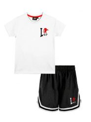 Zestaw dla chłopców: Koszulka + szorty bermudy z siateczki. Czarne szorty męskie LEONE 1947 APPAREL, z bawełny, bez kołnierzyka. Za 126.26 zł.